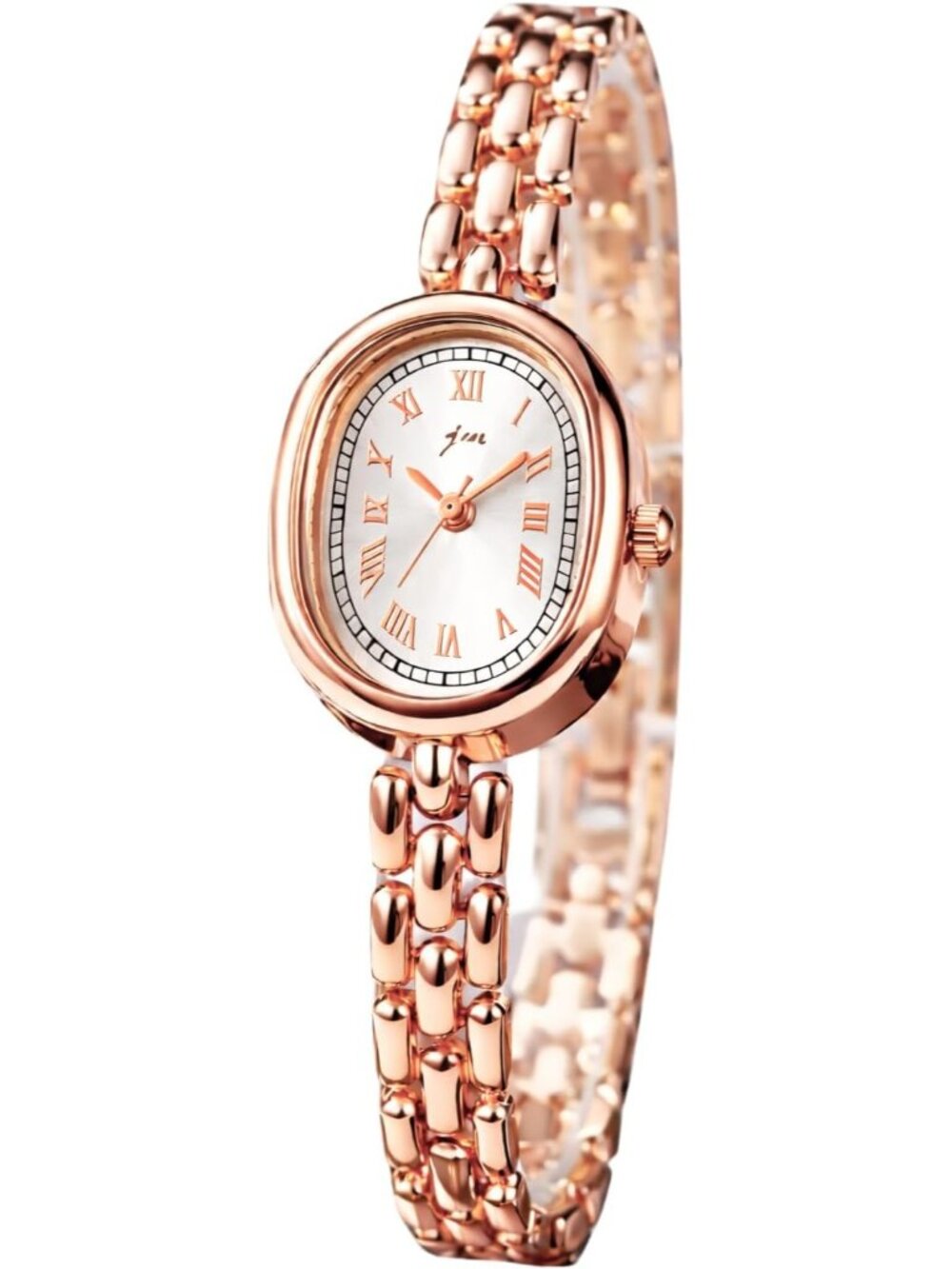 Women’s Gold Rose Oval Bracelet Small Face Roman Numeral Quartz Buckle Watch